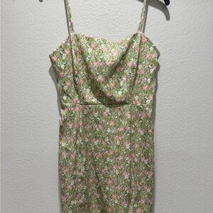 Lush Pink and Green Floral Mini Dress